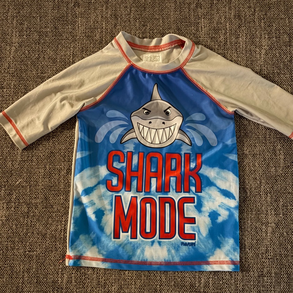 Shark Mode Kids Swim Shirt - Blue and White